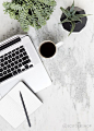 Black and White Desk Accessories on Marble | Product styling, prop styling, and photography by Shay Cochrane | www.shaycochrane.com | black and white desk, marble desk, beautiful workspace, home office inspiration, styled stock photography