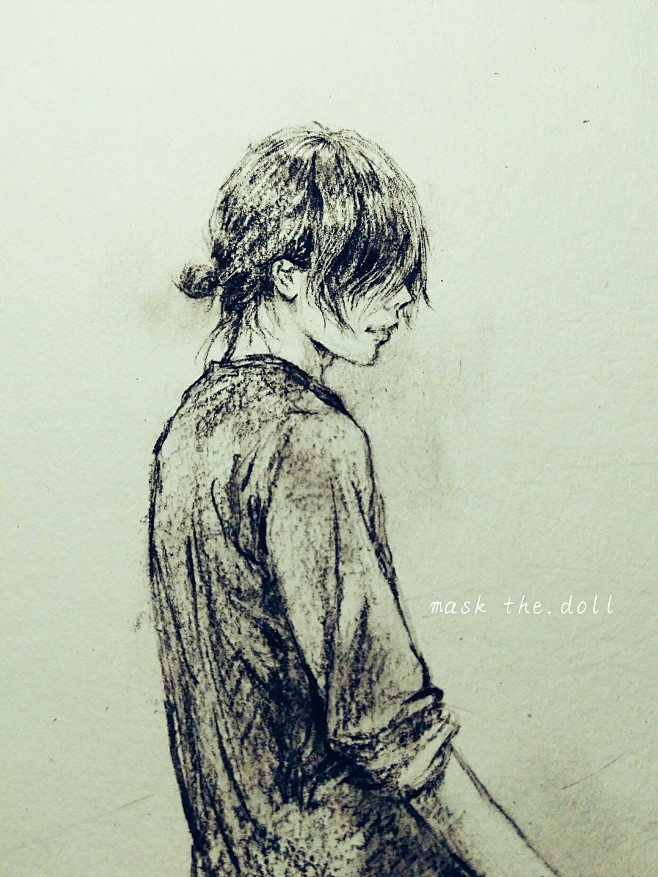 原创手绘长发男生小哥哥侧脸帅哥温暖微笑