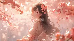 唯美梦幻美女粉色鲜花壁纸场景高清模板免费下载-趣麦麦图