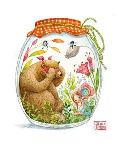 罐子里的熊与女孩。#插画分享# ‖via.网络 ​​​​