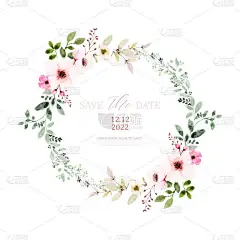 水彩画花环设计与粉红色的花和叶子。水彩画手绘花卉花束隔离在白色背景。适用于婚卡设计、邀请函、日期保存