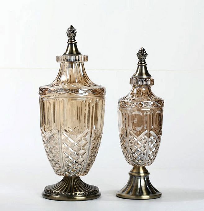 欧美风情家居饰品摆件 玻璃装饰罐两件套特...