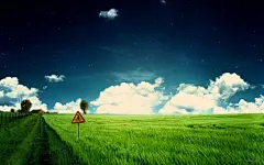 路标后的唯美风光桌面高清壁纸桌面壁纸1