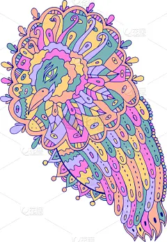 鸟类,幻想,彩色蜡笔,色彩鲜艳,超现实主义,华丽的,动物,艺术品,绘制,着色