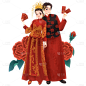 手绘-中式婚礼大尺寸人物插画贴纸2