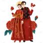 手绘-中式婚礼大尺寸人物插画贴纸2