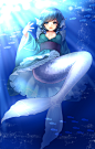 #东方project#
#若鹭姬#
1girl blue_eyes blue_hair blue_nails breasts fish head_fins highres japanese_clothes kanzaki_maguro kimono large_breasts looking_at_viewer mermaid monster_girl obi open_mouth sash smile solo sunlight touhou underwater wakasagihime