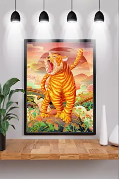 虎年手绘国风拜年虎卡通虎插画-众图网