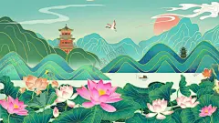 国潮山水插画 【酷图网】国潮山水插画,中国风