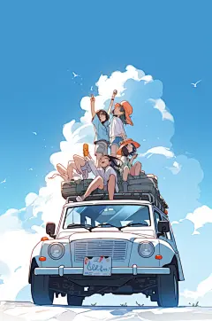 数字艺术学生放假开心过暑假扁平风插画