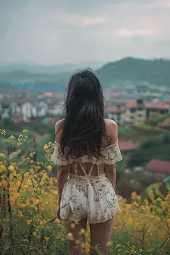 遥望远方俏皮女孩背影