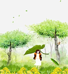卡通手绘森林里下雨用叶子挡高清素材 免抠卡通手绘森林里下雨用叶子挡雨的女孩免费下载 免抠女孩 卡通 女孩 手绘 树木 森林里下雨 用叶子挡雨的 绿色的雨伞 免抠png 设计图片 免费下载