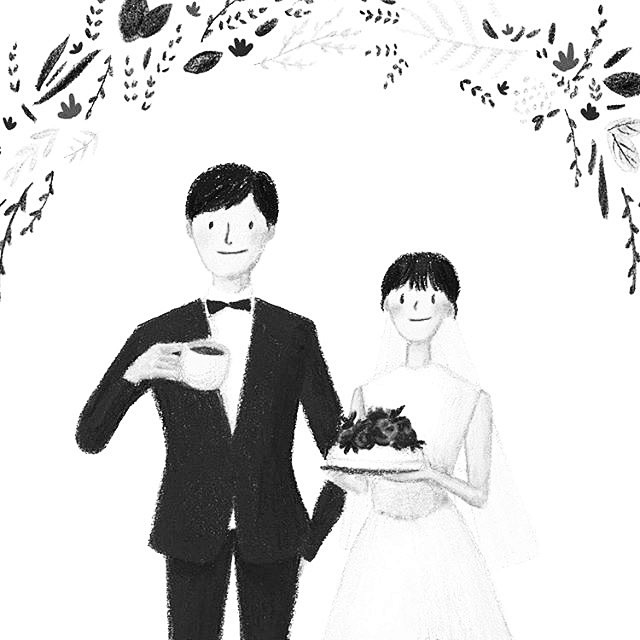 爱意满满的手绘情侣婚礼及日常生活的人物插...