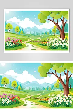 AI数字艺术春季春天风景插画背景图