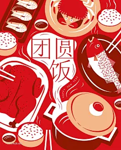 春节喜庆素材（点）@无视雀念念收集_花瓣 2019新年中式火红团年饭美食动物灯笼元宵海报_2886914212.jpg
