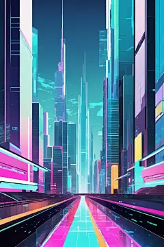 科技质感赛博朋克风都市城市插画