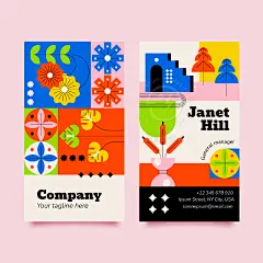 创意扁平艺术几何花卉图形插画海报名片背景图案矢量ai设计素材-淘宝网