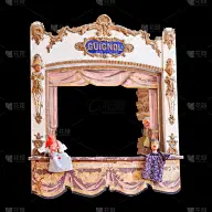 孤立在黑色上的法国古董木偶剧