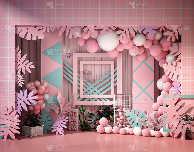 3d渲染婚礼和生日装饰