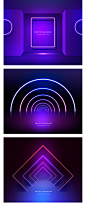 炫酷光效质感蓝紫色渐变霓虹灯空间感元素舞台背景PSD分层素材-淘宝网