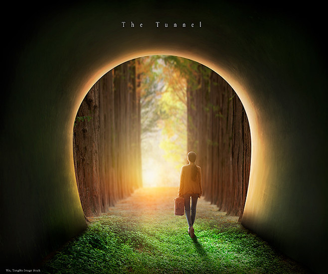 隧道光影旅游创意合成海报
