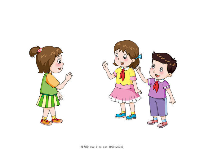 开学 卡通男生卡通女生面对面打招呼图片素材