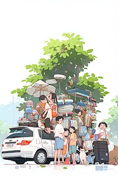 学生放暑假漫画风夏季插画