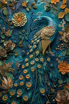 现代唯美浮雕3D立体浮雕孔雀