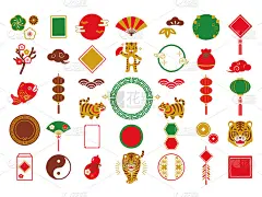 2022年春节快乐。虎年人物与亚洲风格