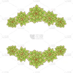 多肉的回声向量架。手绘沙漠花卉插图在平面风格。在白色背景上设置多肉植物的剪影。用于印刷和设计的植物边