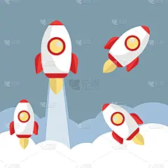 火箭发射的向量。乘坐火箭进行太空旅行。火箭助推器和宇宙飞船矢量漫画