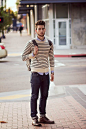 striped sweater  + cuffed jeans