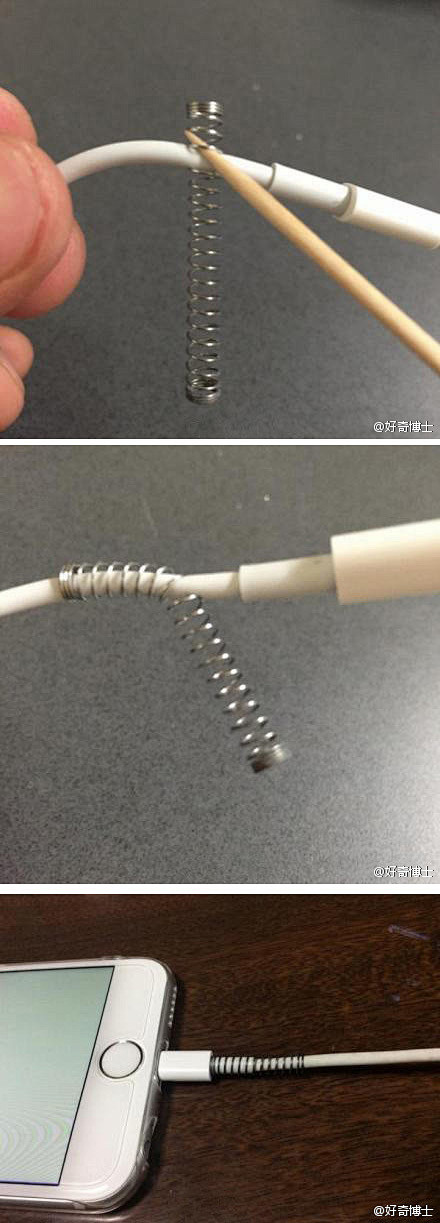 只要在数据线上套上圆珠笔里的弹簧，就能很...