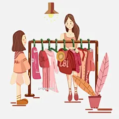 双十一电商购物插画女孩挑选衣服图片大小1000x1000px 图片尺寸478.6 KB 来自PNG搜索网 pngss.com 免费免扣png素材下载！促销#囤货#闺蜜购物#卡通手绘#男孩女孩购物#女孩挑选衣服#