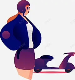 骑电动车女子夸张人物插画矢量图 免费下载 页面网页 平面电商 创意素材