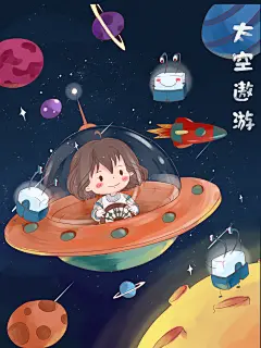 彩色卡通高端大气创意航天宇宙插画
