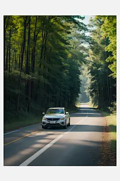 摄影风森林环绕的公路AI数字艺术-众图网