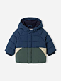 -Padded Colourblock Jacket with Hood for Babies