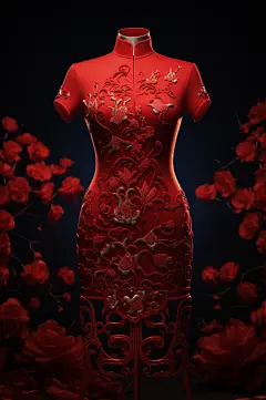 AI数字艺术国风新中式旗袍展示图片-众图网