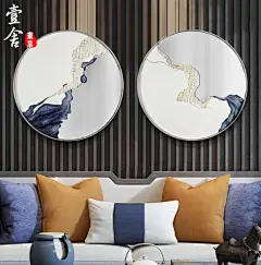 金色字手绘肌理油画新中式立体镜面工艺装置画客厅圆形挂画装饰画