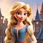 blonde German Disney Princess in Pixar animation style, Disney style, character design, Germany background, renderman, studio lighting