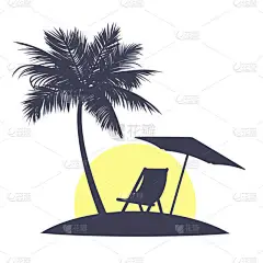 傍晚在热带的海滩图标. 