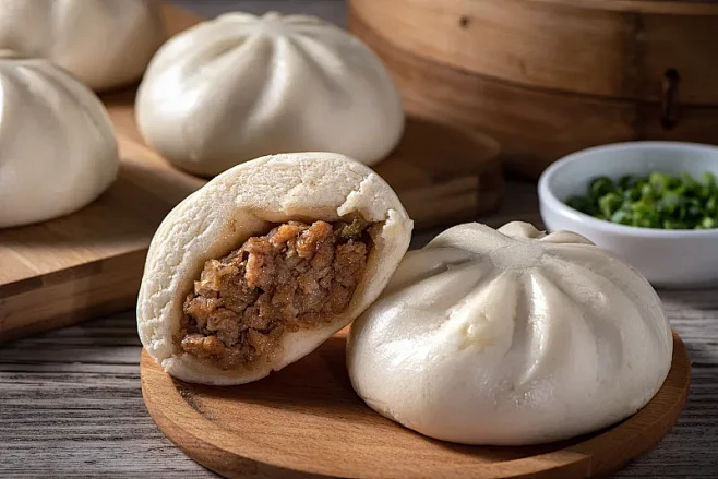 美味的包子，中国的蒸肉包子是准备吃上盘子...