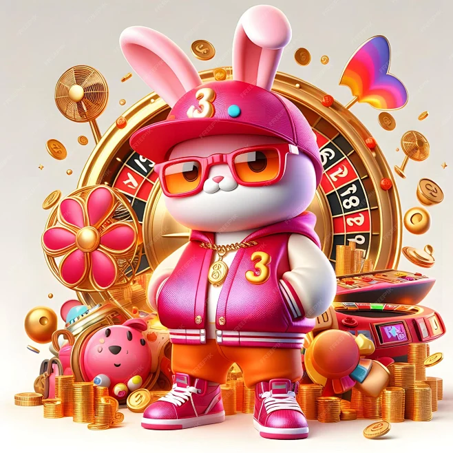 rapper style fortune rabbit slot game character holding angpao-花瓣网