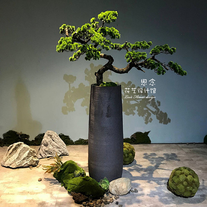 大型落地花艺轻奢新中式松树定制意境高定松...