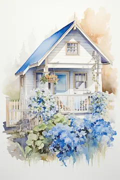 建筑铅笔绿植房屋花园插画