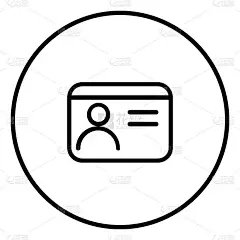 身份证有图片，联系信息，标识线图标，在圆形，黑色轮廓