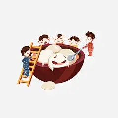 元宵节手绘童趣吃元宵高清素材 png 设计图片 免费下载 页面网页 平面电商 创意素材 png素材