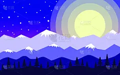 夜晚,矢量,月亮,山,绘画插图,星形,地形,山脊,简单,中国