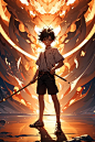 (masterpiece:1.2), best quality,PIXIV,taoist,((masterpiece)), ((best quality)), 8k, high detailed, ultra-detailed, (1boy),(8 years old), holding a wooden stick, (modern), wearing shorts and short sleeves